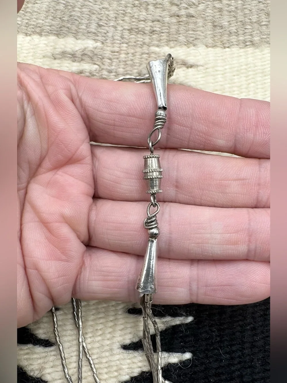 Zuni Sterling Liquid Silver Mother Of Pearl Bird Multi Strand Fetish Necklace